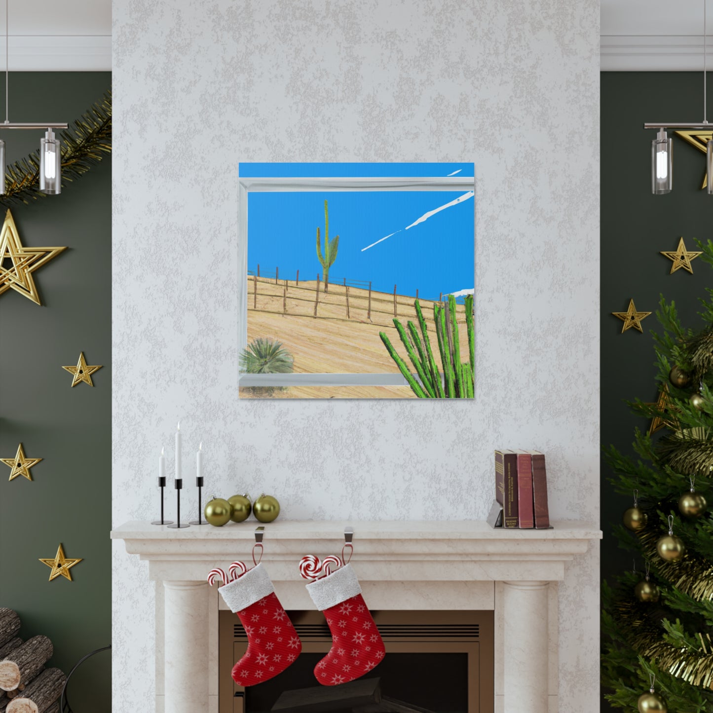 "Artistic Desert Landscape Inspired by David Hockney Canvas Print" by PenPencilArt