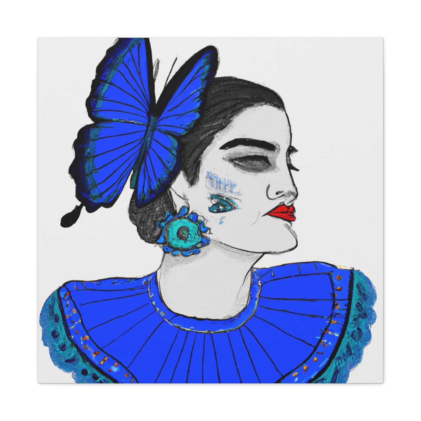 "Frida Kahlo-Inspired Blue Butterfly Canvas Print" by PenPencilArt