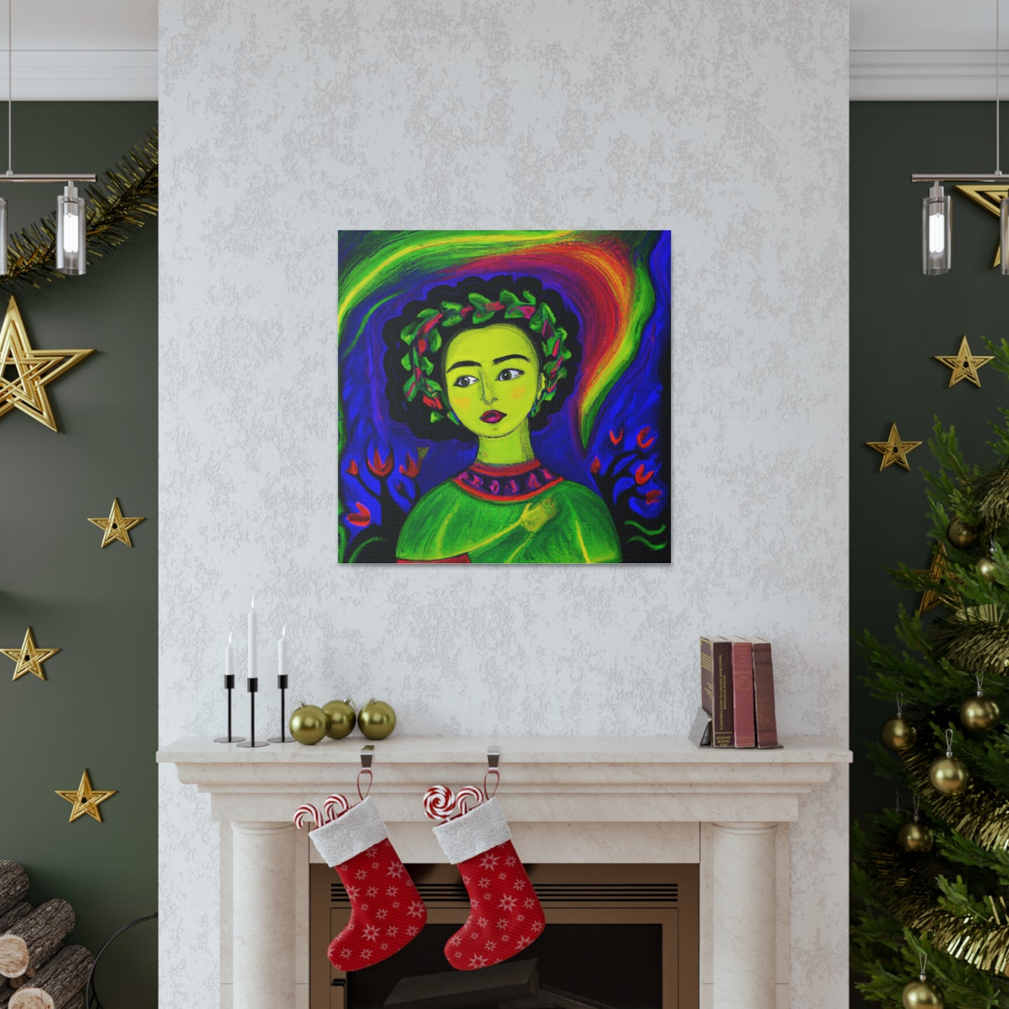 "Aurora Borealis Canvas Print in Frida Kahlo-Inspired Style" by PenPencilArt