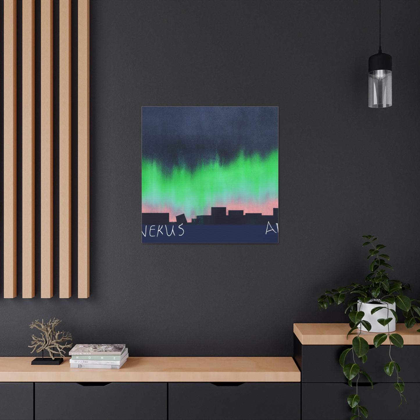 "Banksy-Inspired Aurora Borealis Canvas Print" by PenPencilArt