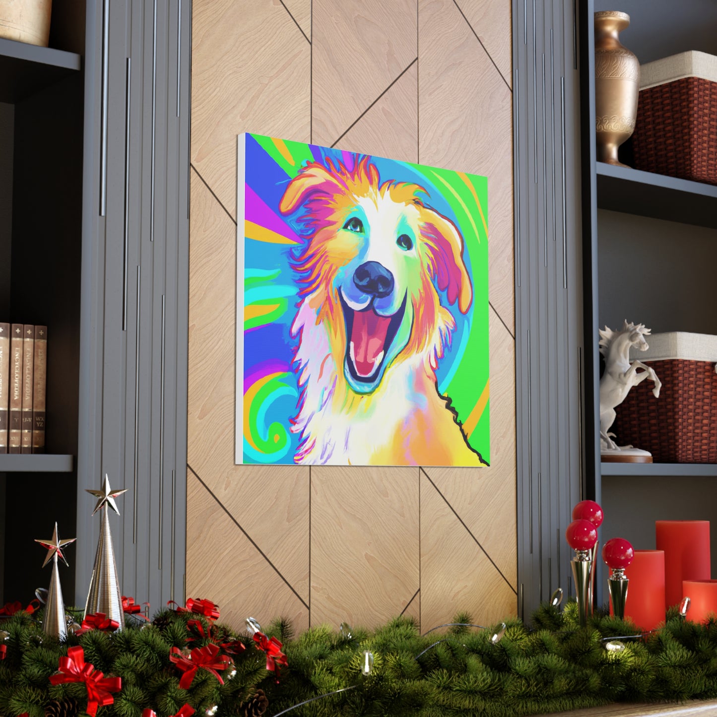 "Peter Max Inspired Happy Dog Canvas Print" by PenPencilArt