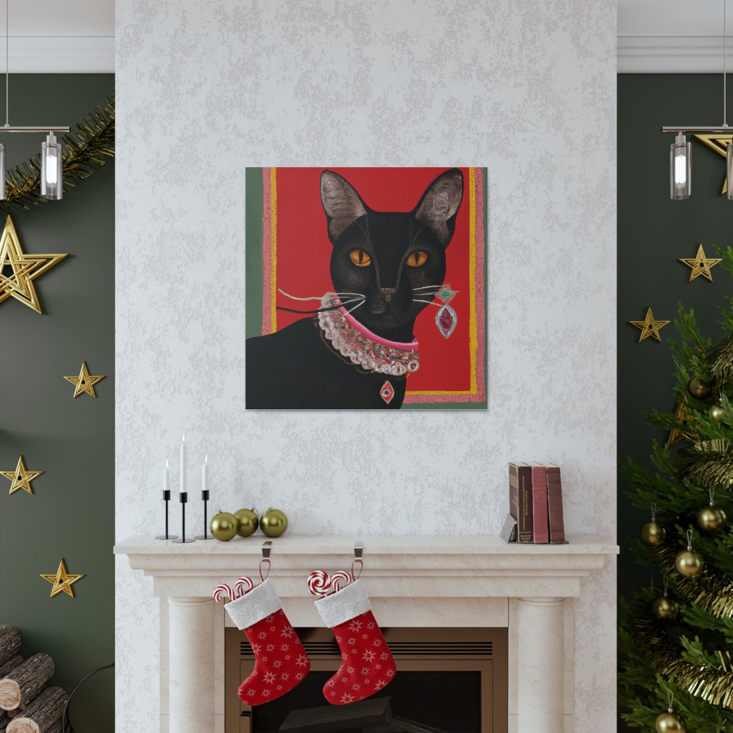 "Frida Kahlo Inspired Black Cat Canvas Print | Stylish Wall Art" by PenPencilArt
