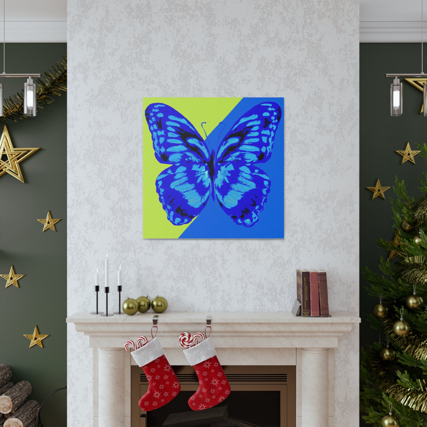 "Andy Warhol-Inspired Blue Butterfly Canvas Print" by PenPencilArt