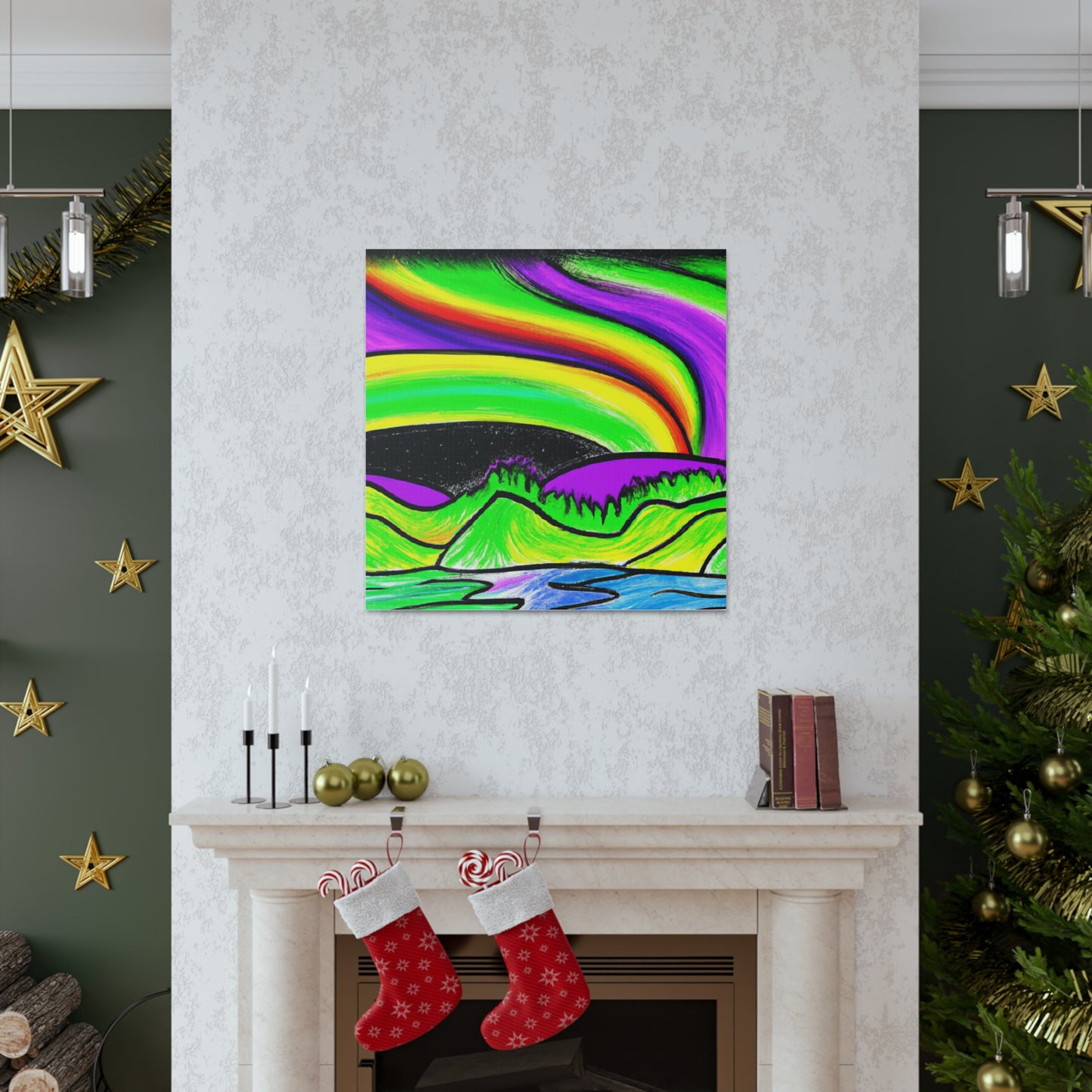 "Peter Max-Inspired Aurora Borealis Canvas Prints" by PenPencilArt