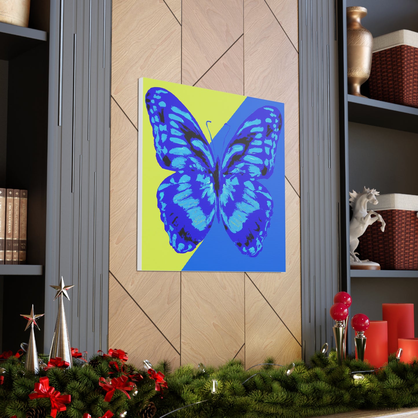 "Andy Warhol-Inspired Blue Butterfly Canvas Print" by PenPencilArt