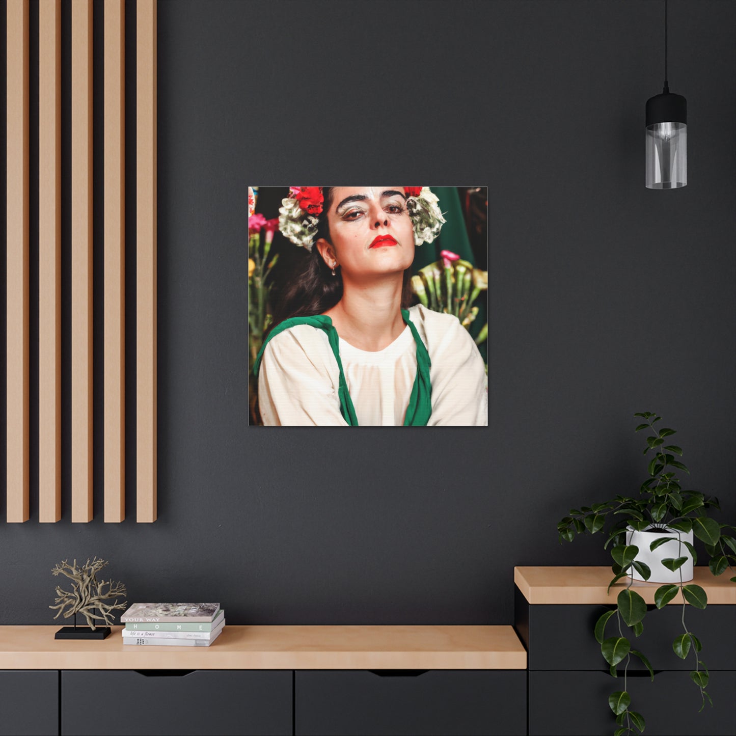 "Flowers Canvas Print with a Frida Kahlo-Inspired Style" by PenPencilArt