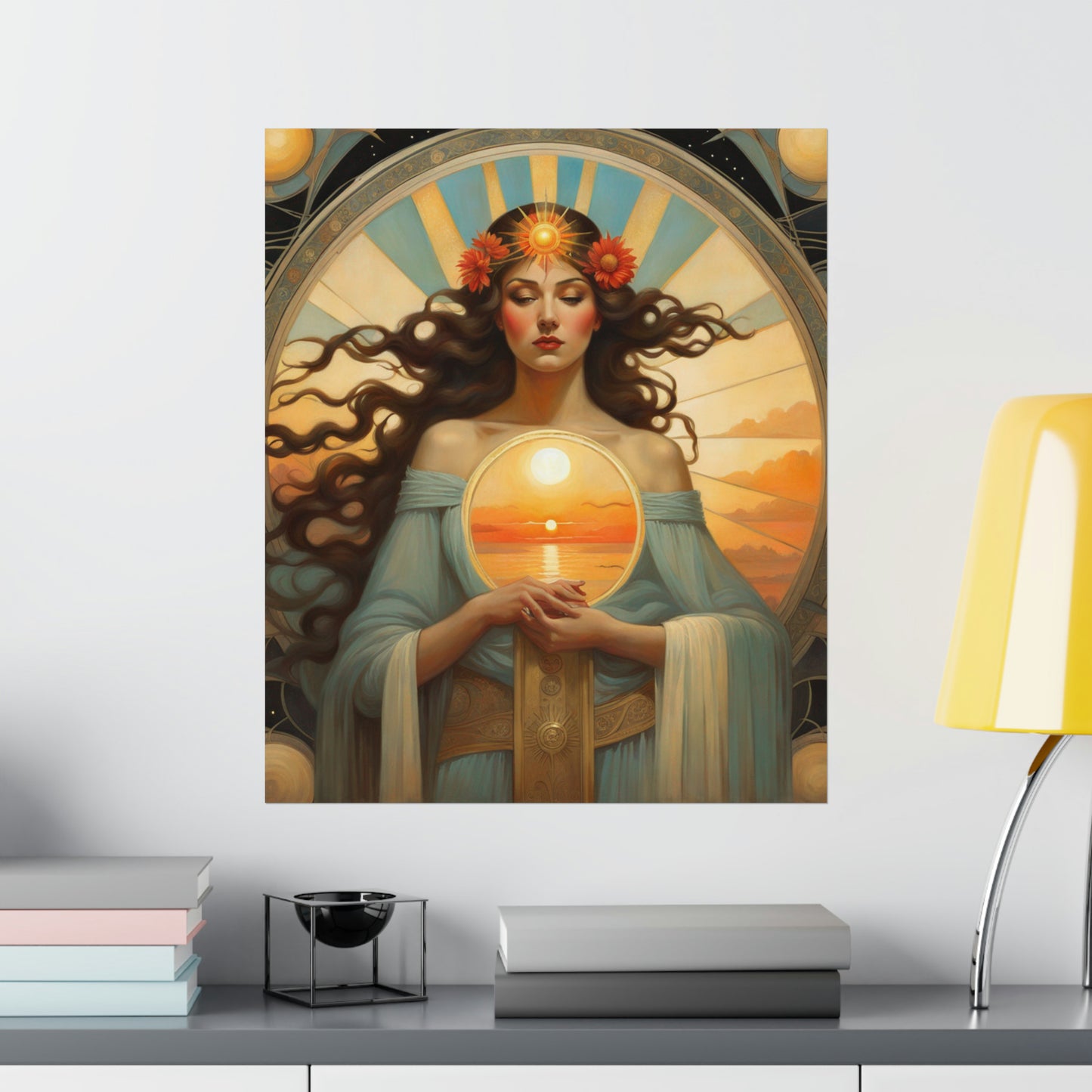 "Fine Art Poster Prints Inspired by Tom Bagshaw, Lawrence Alma-Tadema, and Alphonse Mucha's Portrayal of the Sun" by PenPencilArt