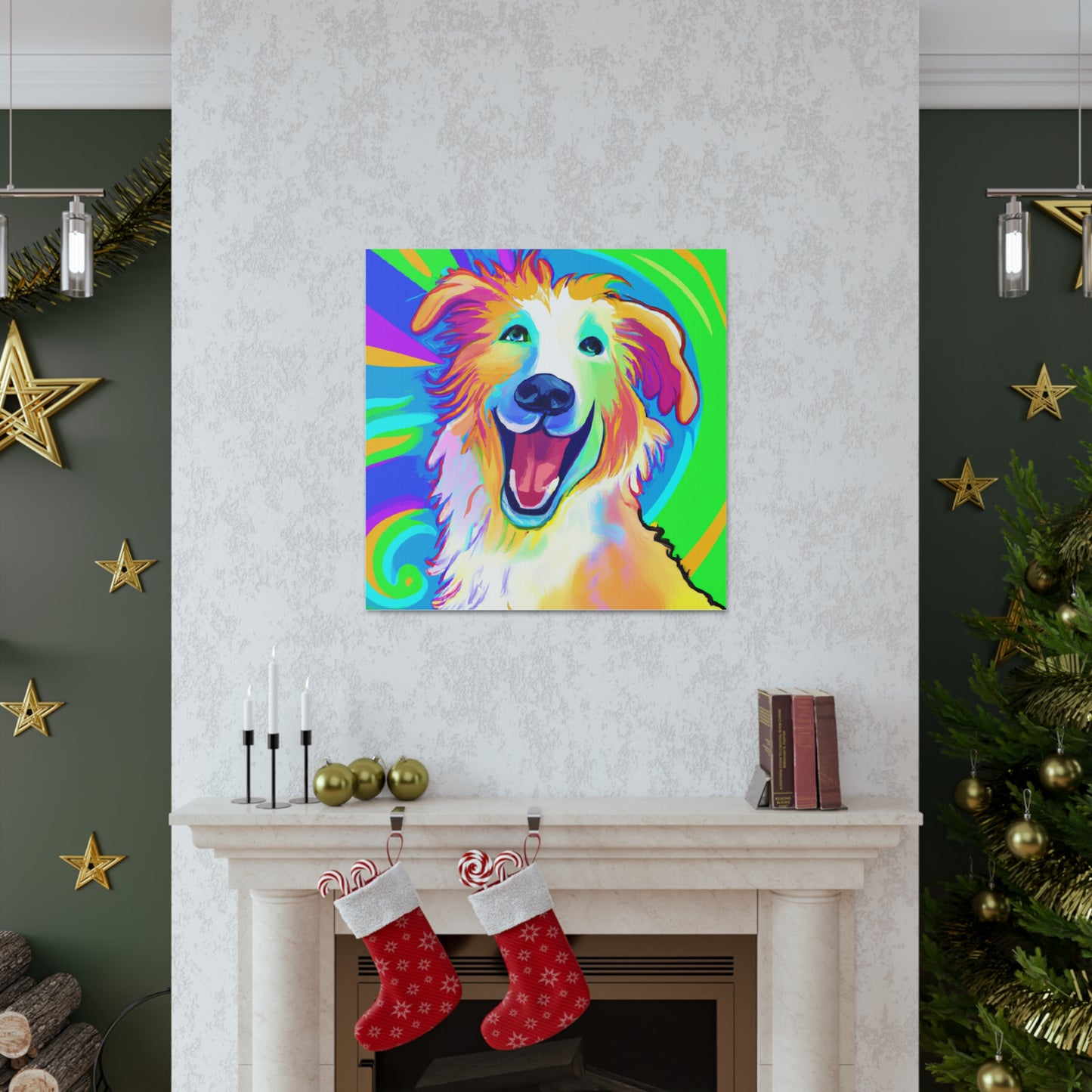 "Peter Max Inspired Happy Dog Canvas Print" by PenPencilArt