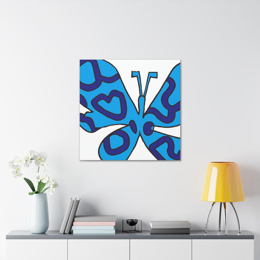 "Keith Haring-Inspired Blue Butterfly Canvas Print" by PenPencilArt