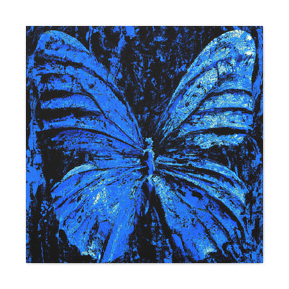 "Handcrafted Blue Butterfly Canvas Print Inspired by Mimmo Rotella" by PenPencilArt