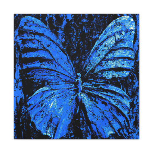 "Handcrafted Blue Butterfly Canvas Print Inspired by Mimmo Rotella" by PenPencilArt