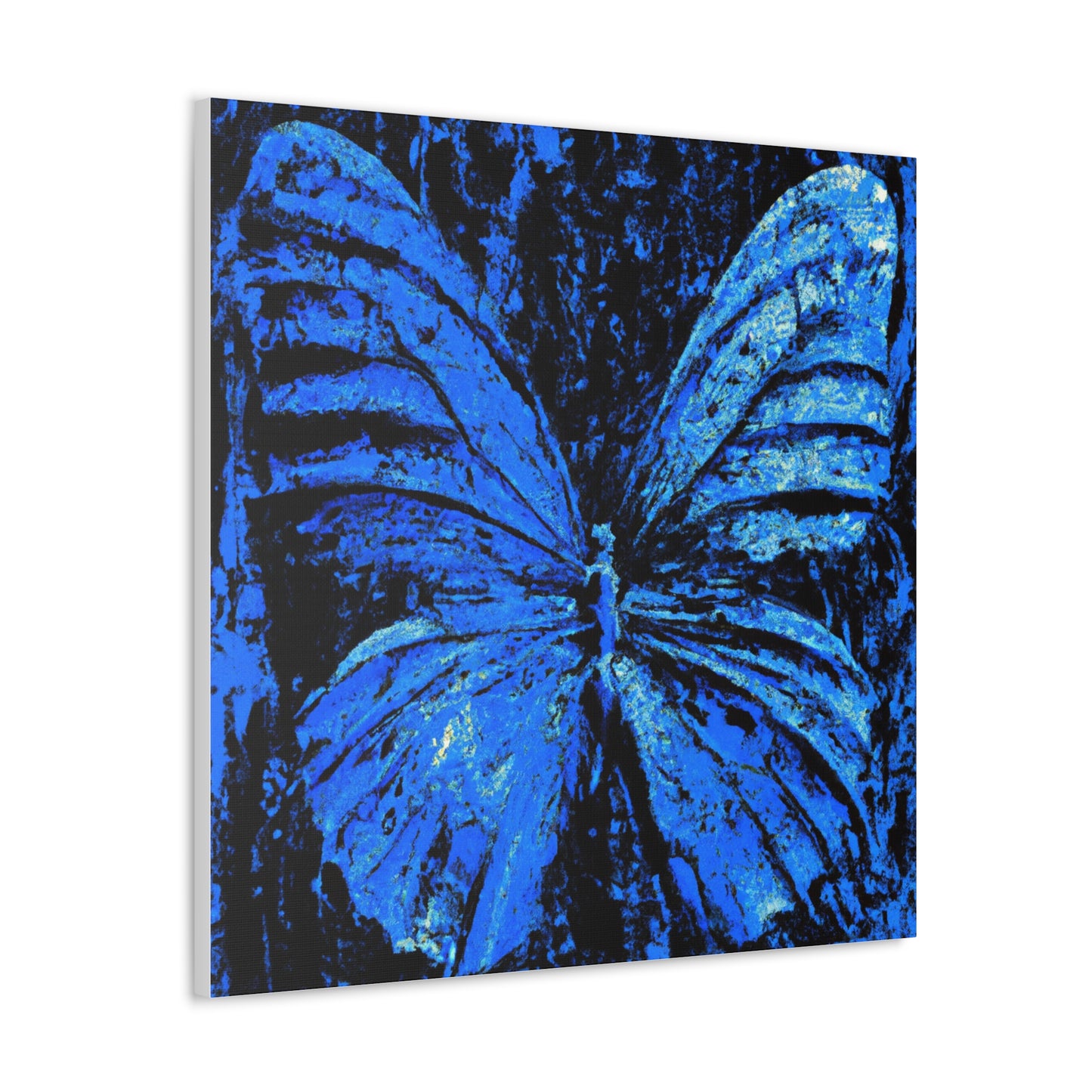 "Handcrafted Blue Butterfly Canvas Print Inspired by Mimmo Rotella" by PenPencilArt