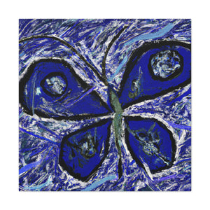 "Jackson Pollock-Inspired Blue Butterfly Canvas Print" by PenPencilArt