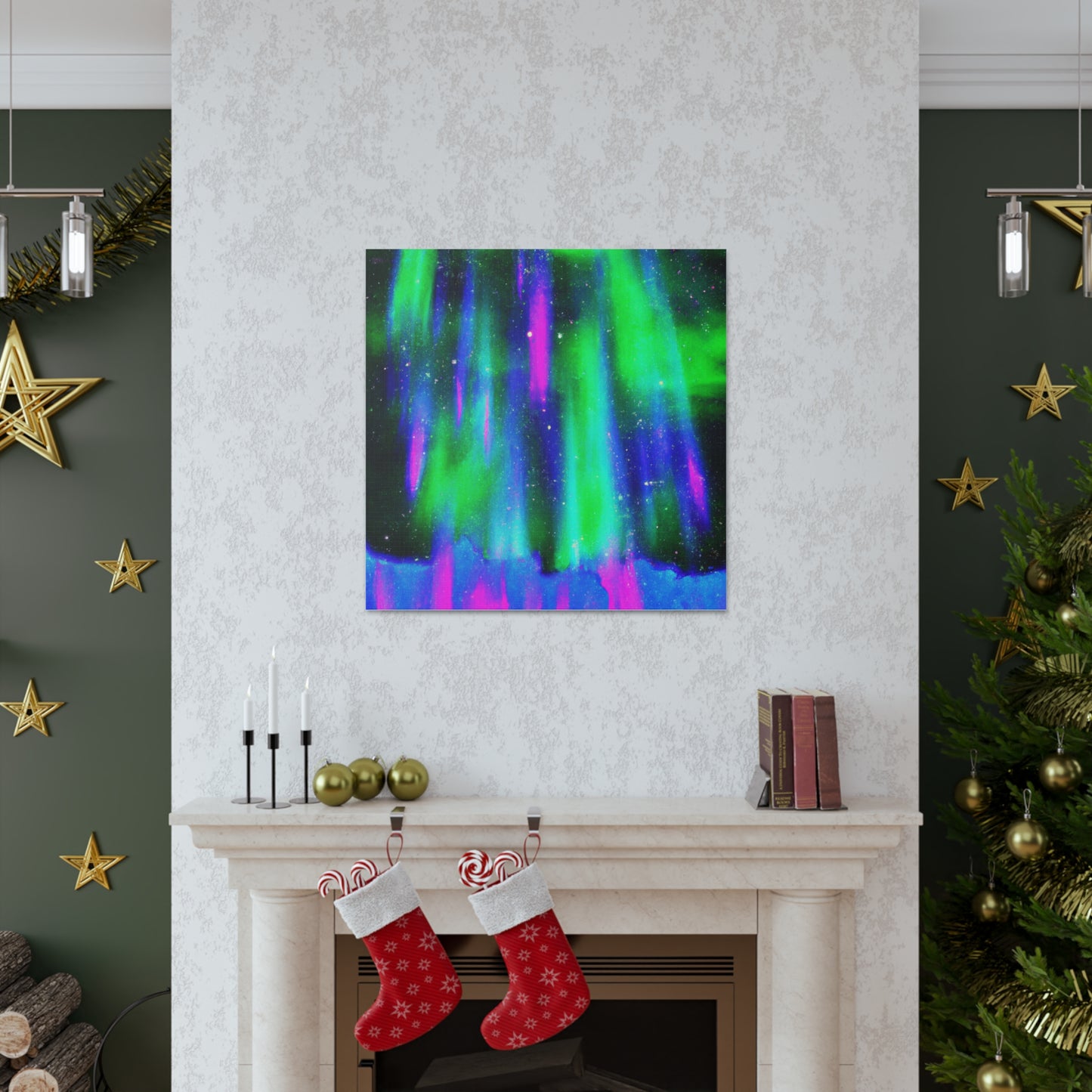 "Vibrant Mimmo Rotella Inspired Aurora Borealis Canvas Print" by PenPencilArt