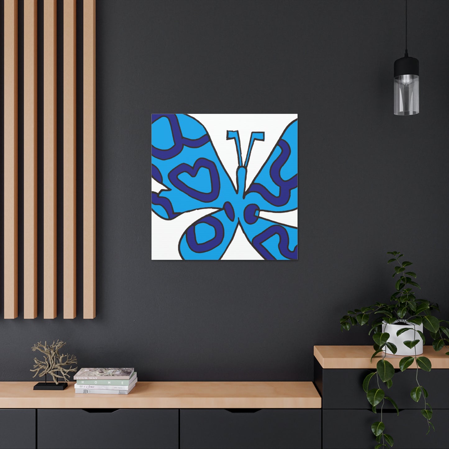 "Keith Haring-Inspired Blue Butterfly Canvas Print" by PenPencilArt