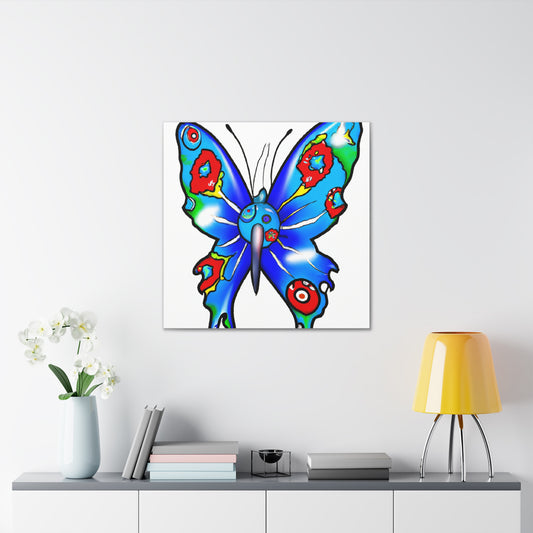 "Takashi Murakami-Inspired Blue Butterfly Canvas Print" by PenPencilArt