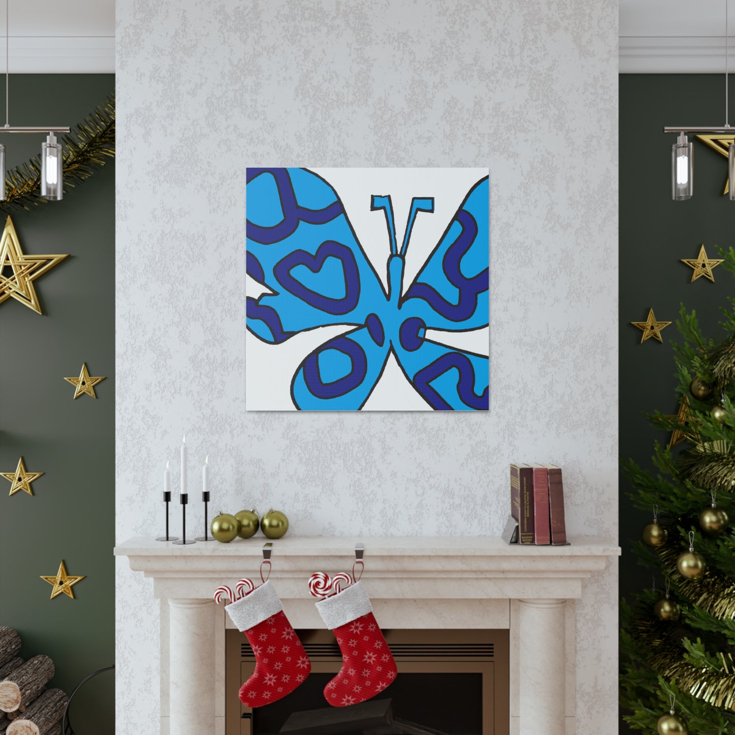 "Keith Haring-Inspired Blue Butterfly Canvas Print" by PenPencilArt