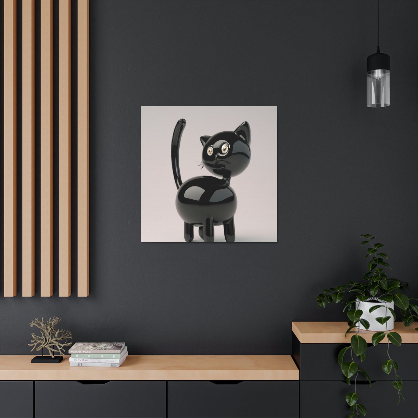 "Jeff Koons-Style Black Cat Canvas Print" by PenPencilArt