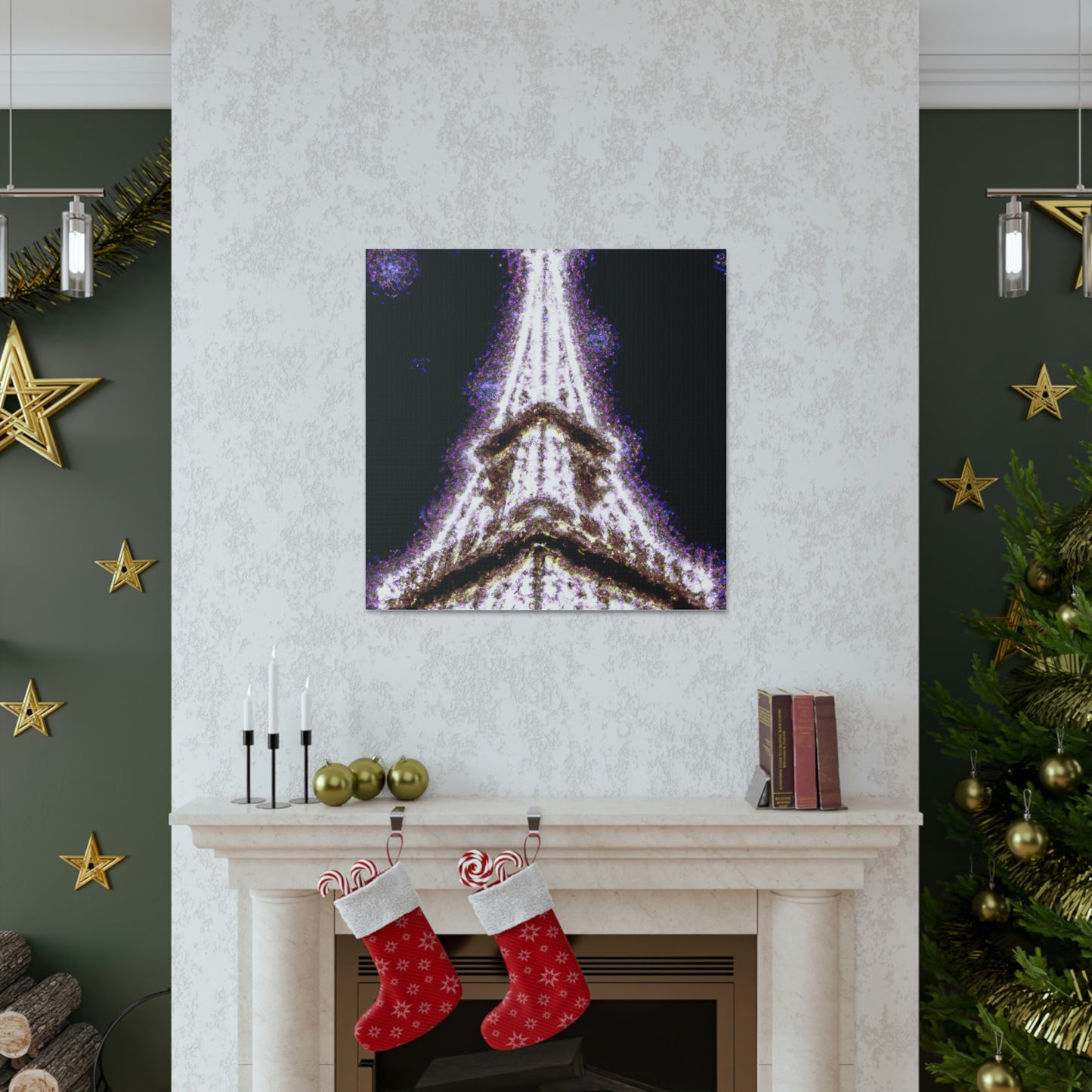 "Sparkling Eiffel Tower Canvas Print in Georgia O'Keeffe Style" by PenPencilArt