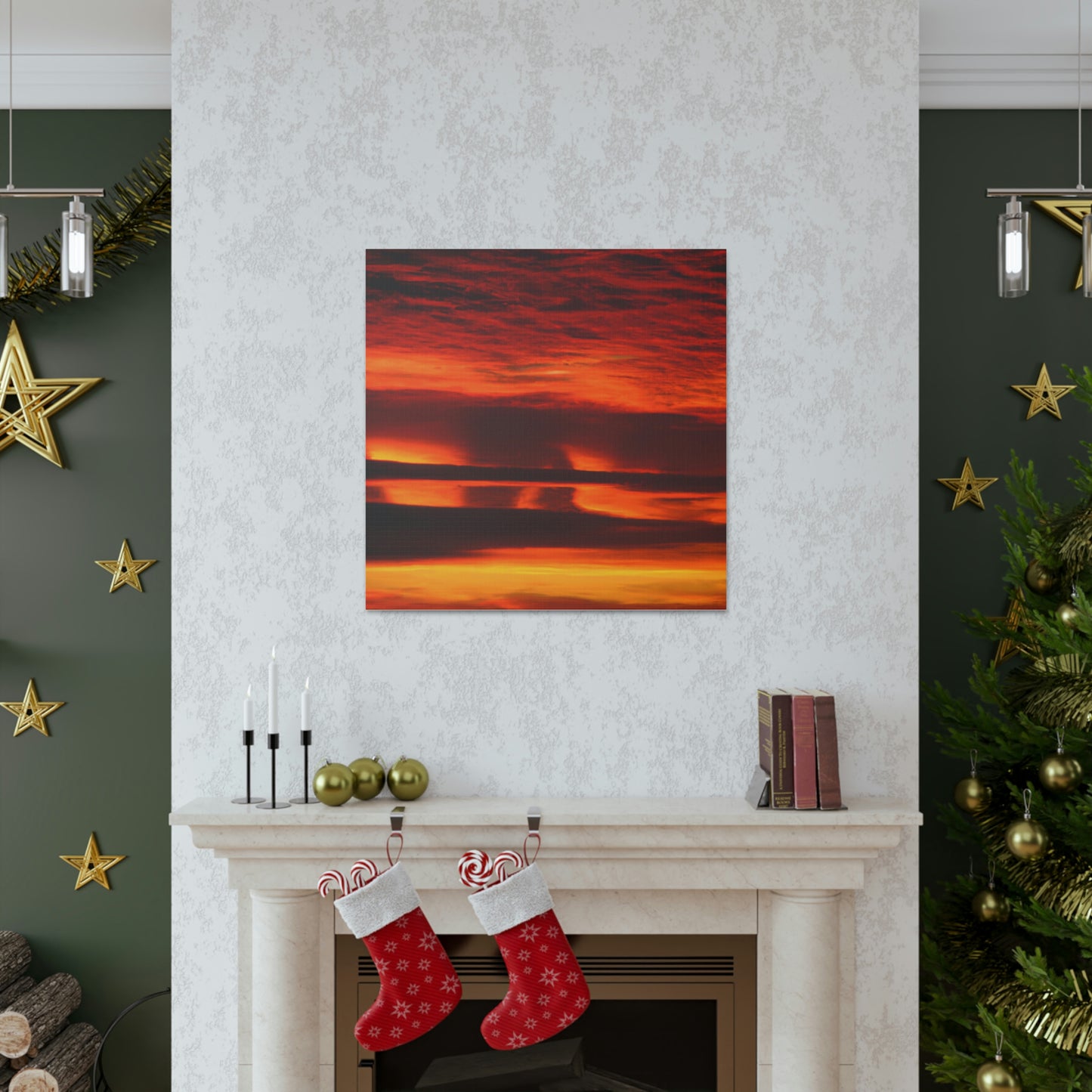 "Astonishing Red Yellow Sunrise Canvas Print Inspired by Georgia O'Keeffe" by PenPencilArt