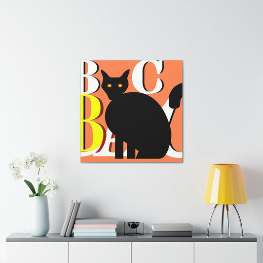 "Black Cat Canvas Print in Robert Indiana-Inspired Art Style" by PenPencilArt