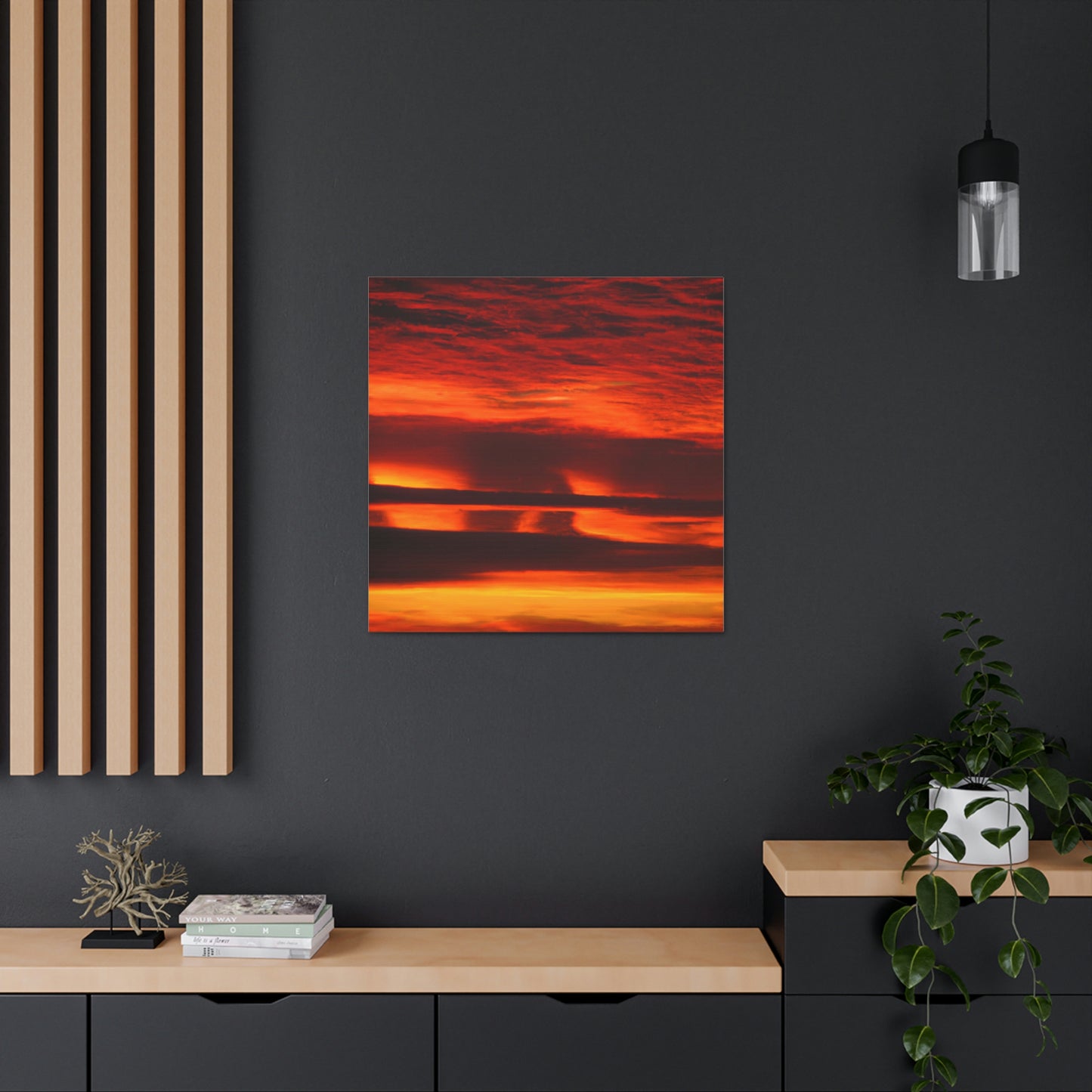 "Astonishing Red Yellow Sunrise Canvas Print Inspired by Georgia O'Keeffe" by PenPencilArt