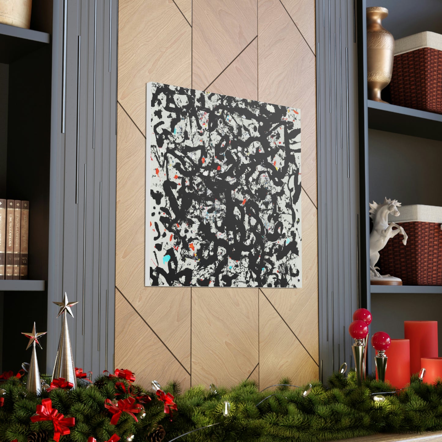 "Canvas Print of Black Cat Inspired by Jackson Pollock | Modern Wall Art" by PenPencilArt