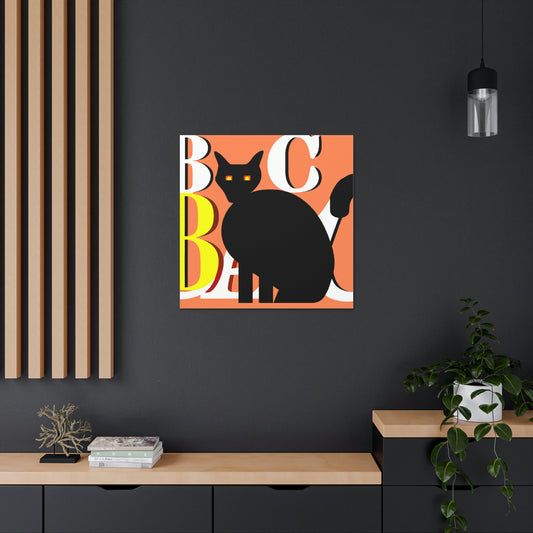 "Black Cat Canvas Print in Robert Indiana-Inspired Art Style" by PenPencilArt
