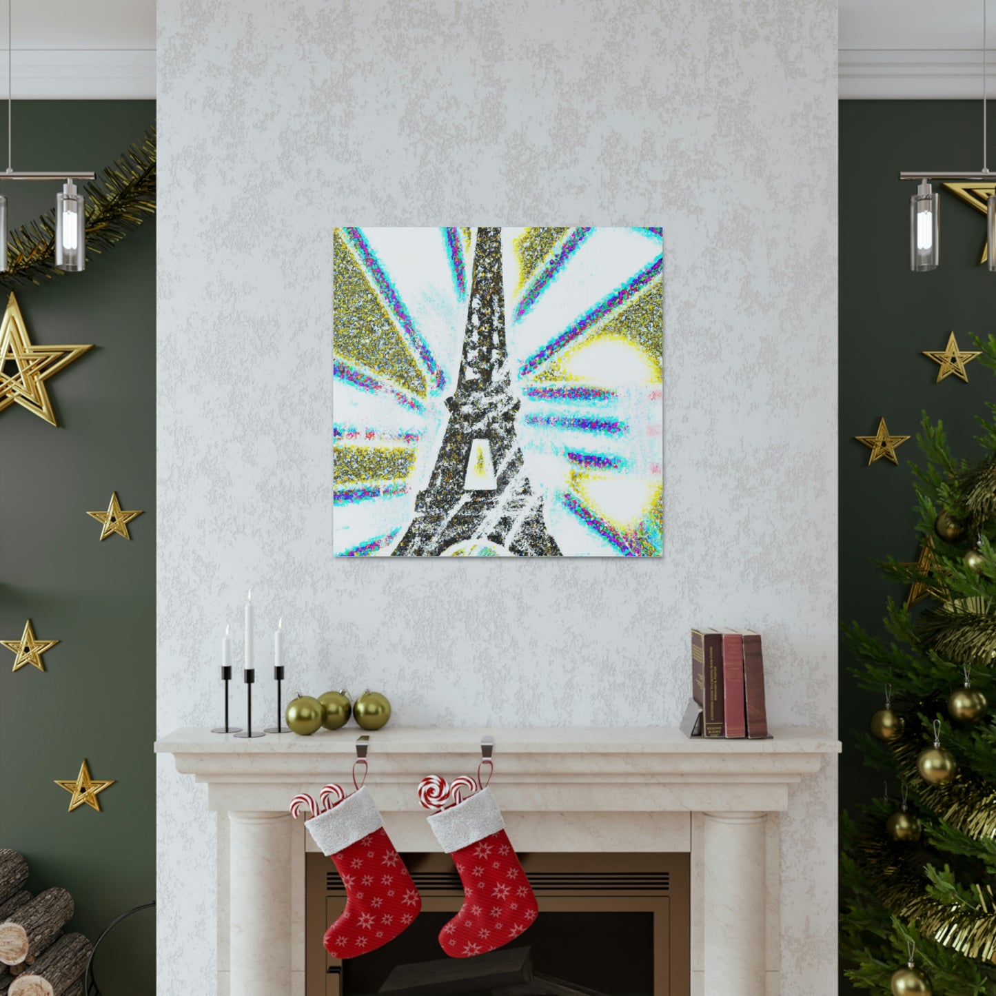 "Mimmo Rotella-Inspired Canvas Print of a Sparkling Eiffel Tower" by PenPencilArt