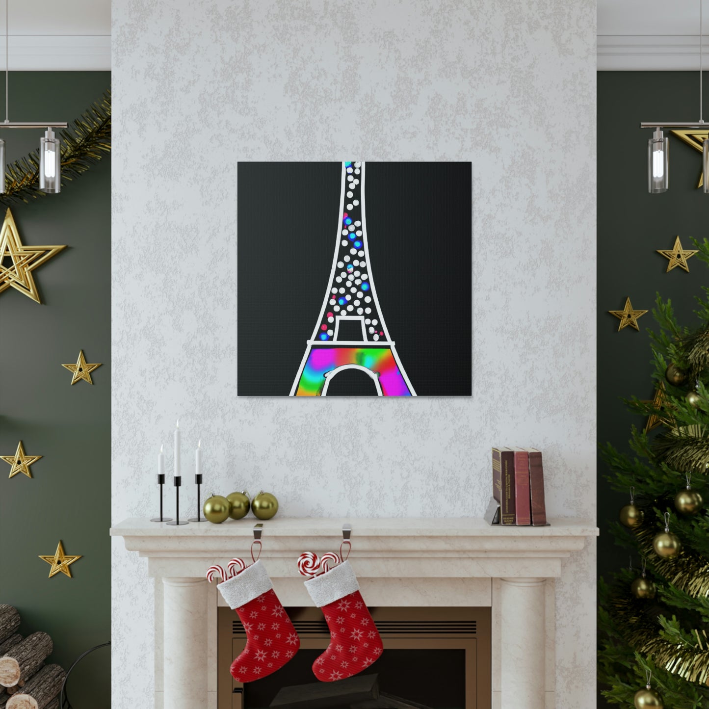 "Sparkling Eiffel Tower Canvas Print in Keith Haring–Inspired Style" by PenPencilArt