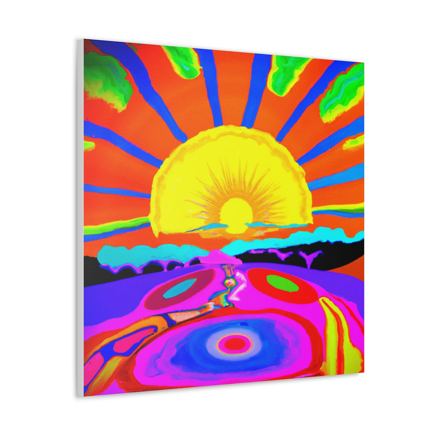 "Peter Max-Inspired Sunrise Canvas Print" by PenPencilArt