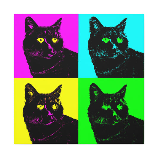 "Black Cat Canvas Print - Inspired by Andy Warhol's Style" by PenPencilArt