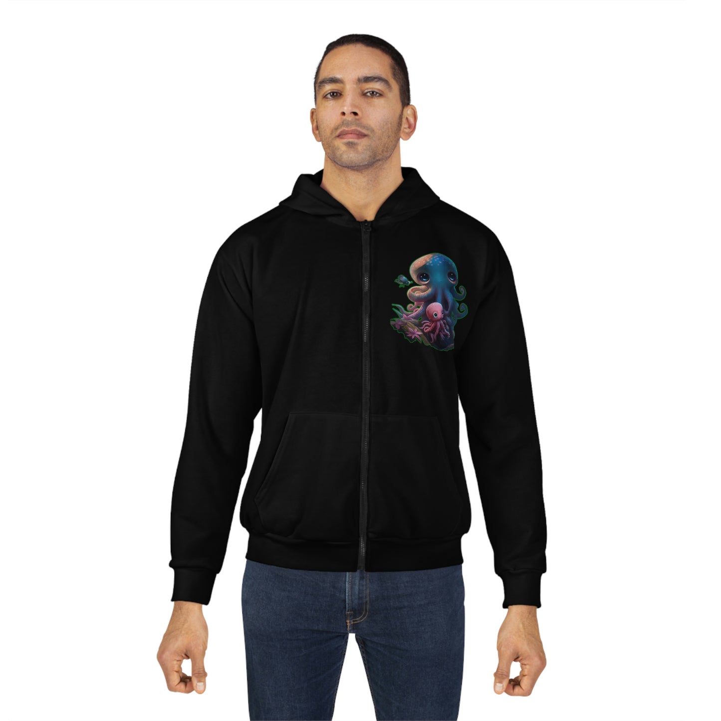 Big Eyes Octopus Design on Black Hoodie - Designed by Artist Melissa