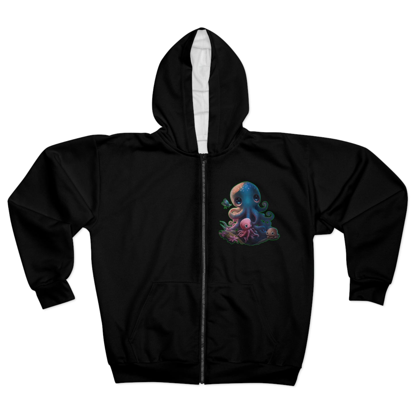 Big Eyes Octopus Design on Black Hoodie - Designed by Artist Melissa