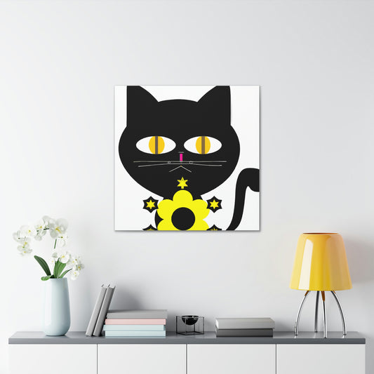 "Takashi Murakami-Inspired Black Cat Canvas Print" by PenPencilArt