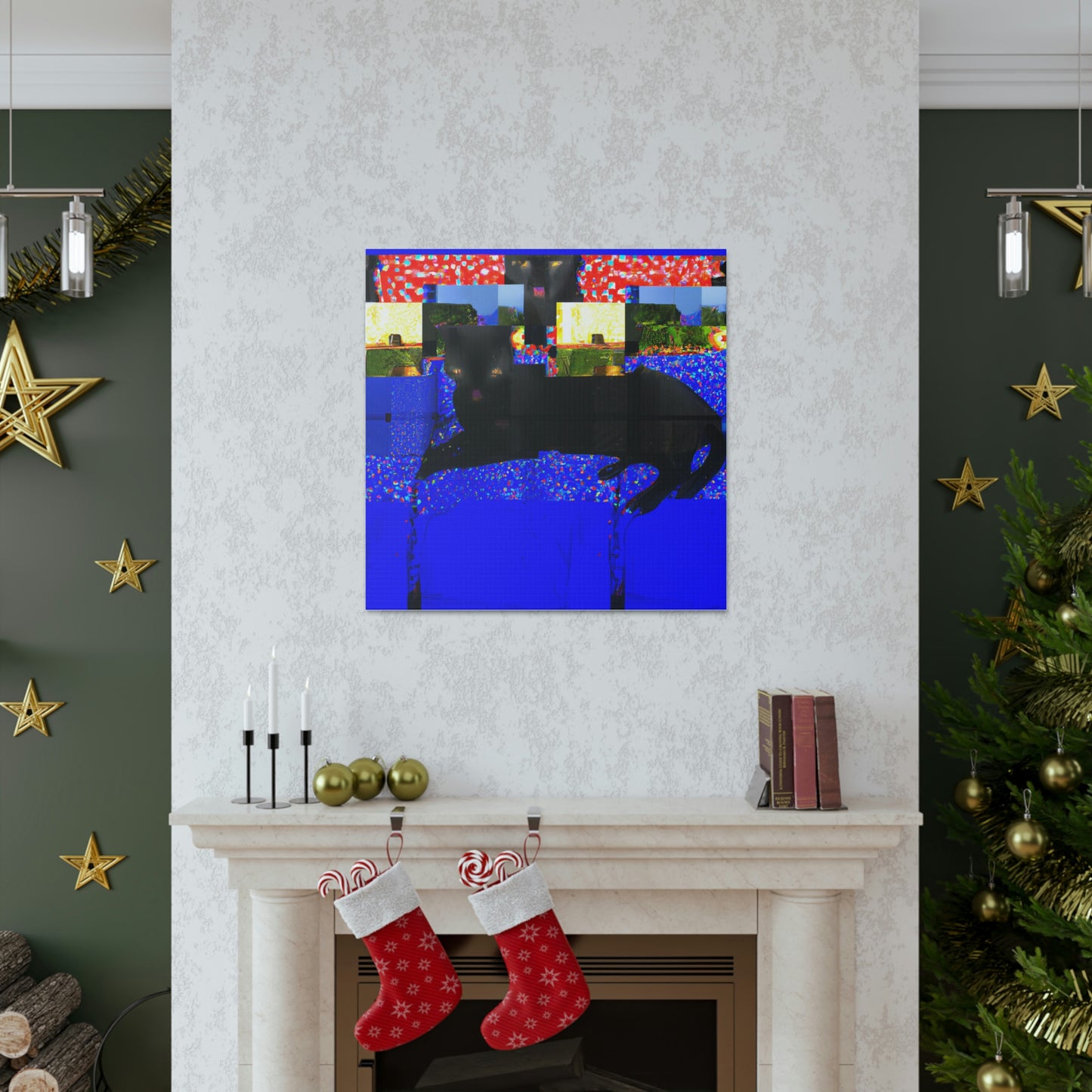 "Black Cat Wall Art | David Hockney Inspired Canvas Print" by PenPencilArt