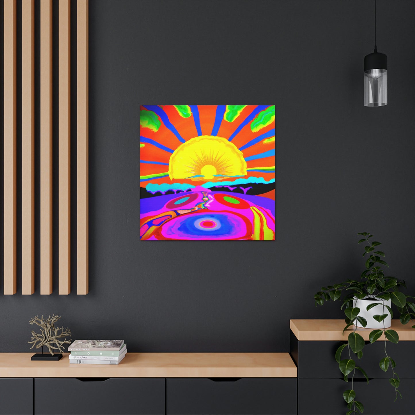 "Peter Max-Inspired Sunrise Canvas Print" by PenPencilArt