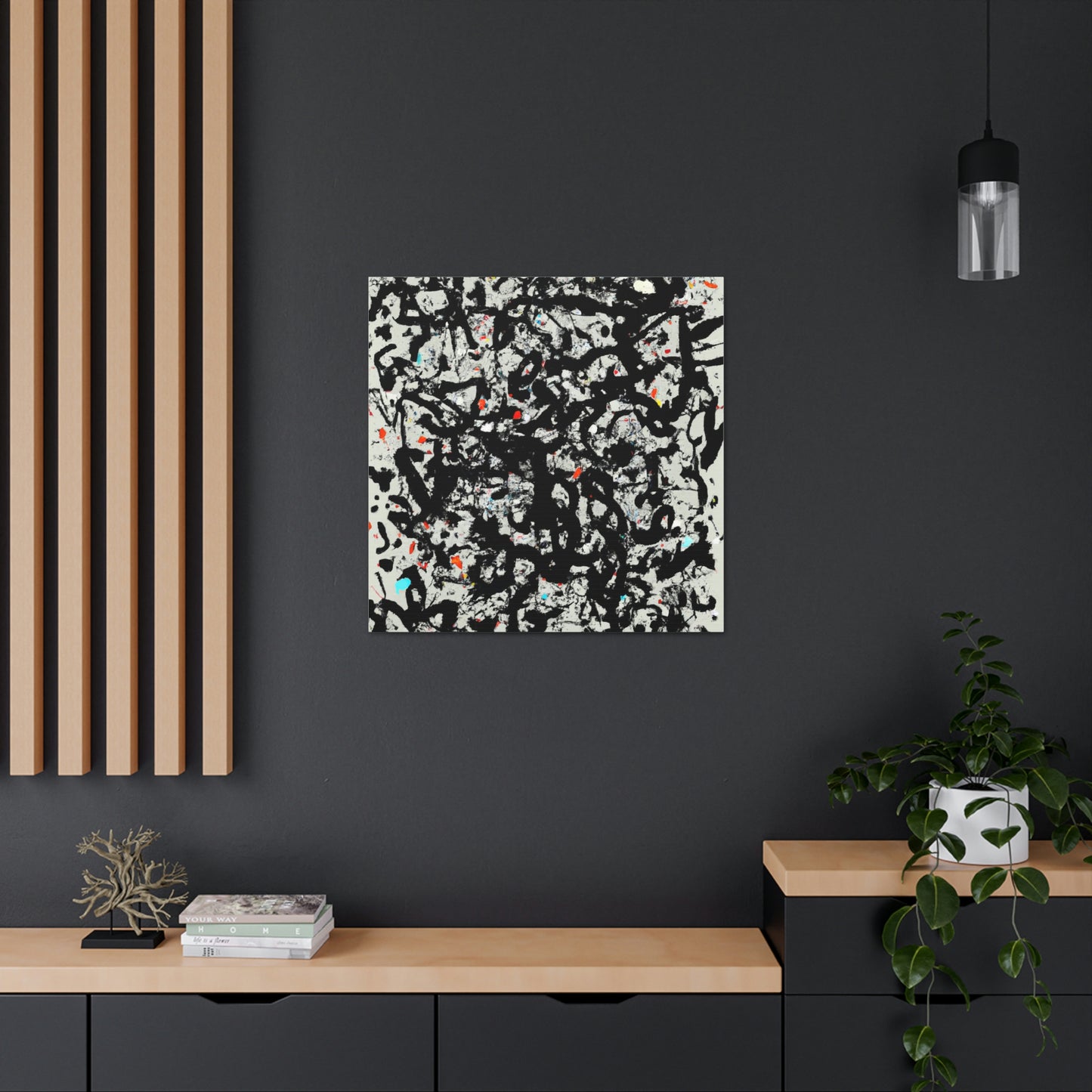 "Canvas Print of Black Cat Inspired by Jackson Pollock | Modern Wall Art" by PenPencilArt