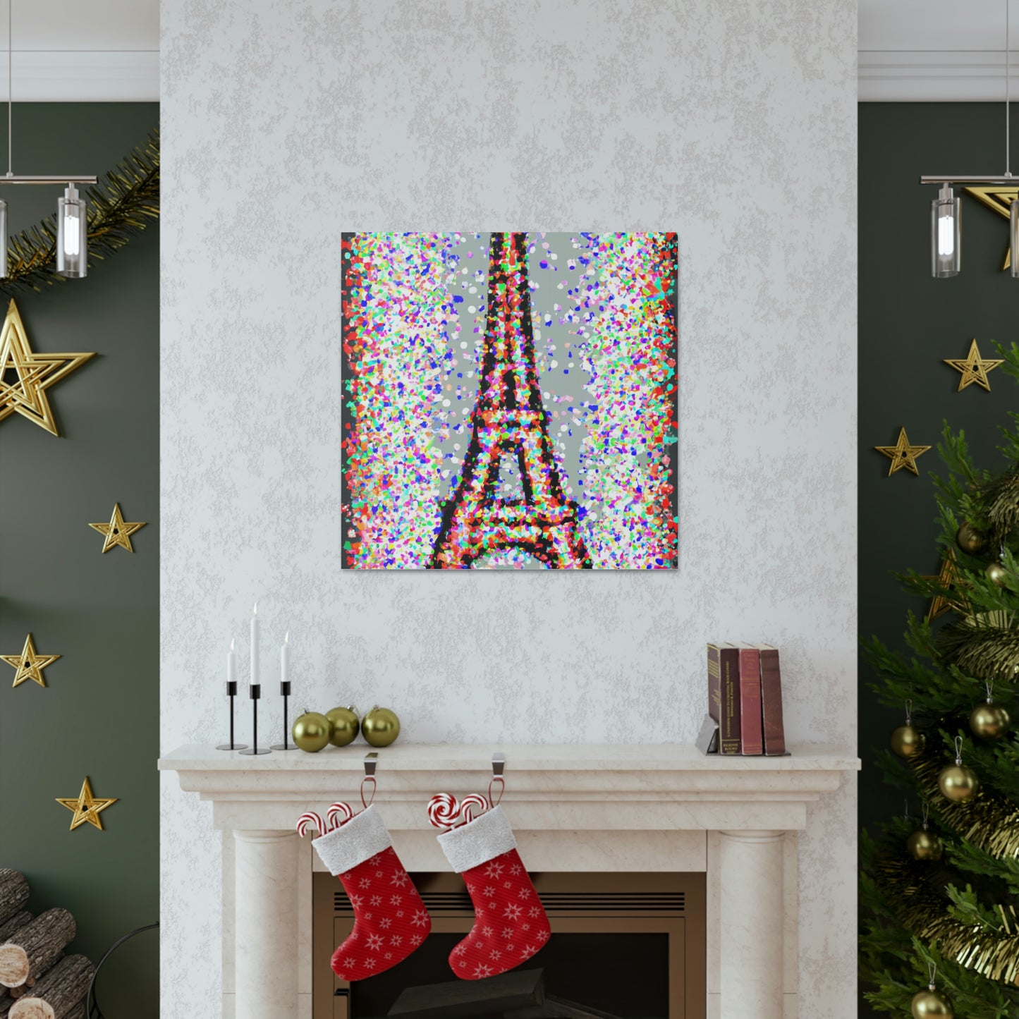 "Sparkling Eiffel Tower Canvas Print in Jasper Johns-Inspired Style" by PenPencilArt