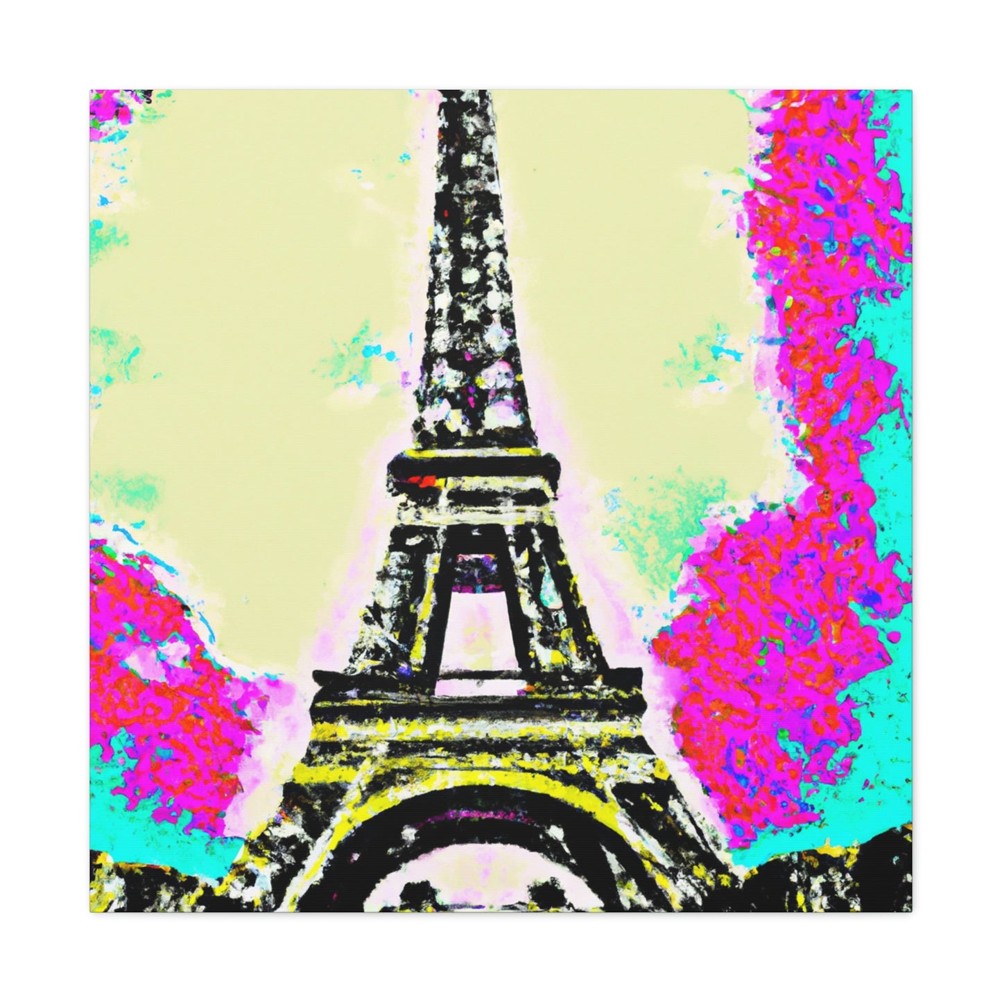 "David Hockney-Inspired Sparkling Eiffel Tower Canvas Print" by PenPencilArt