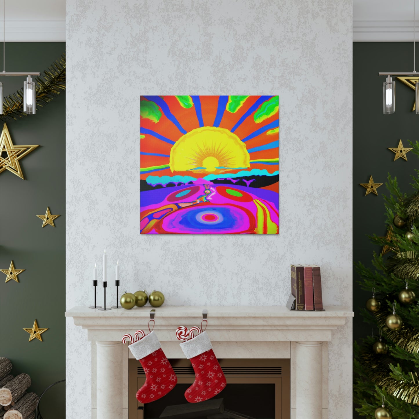 "Peter Max-Inspired Sunrise Canvas Print" by PenPencilArt