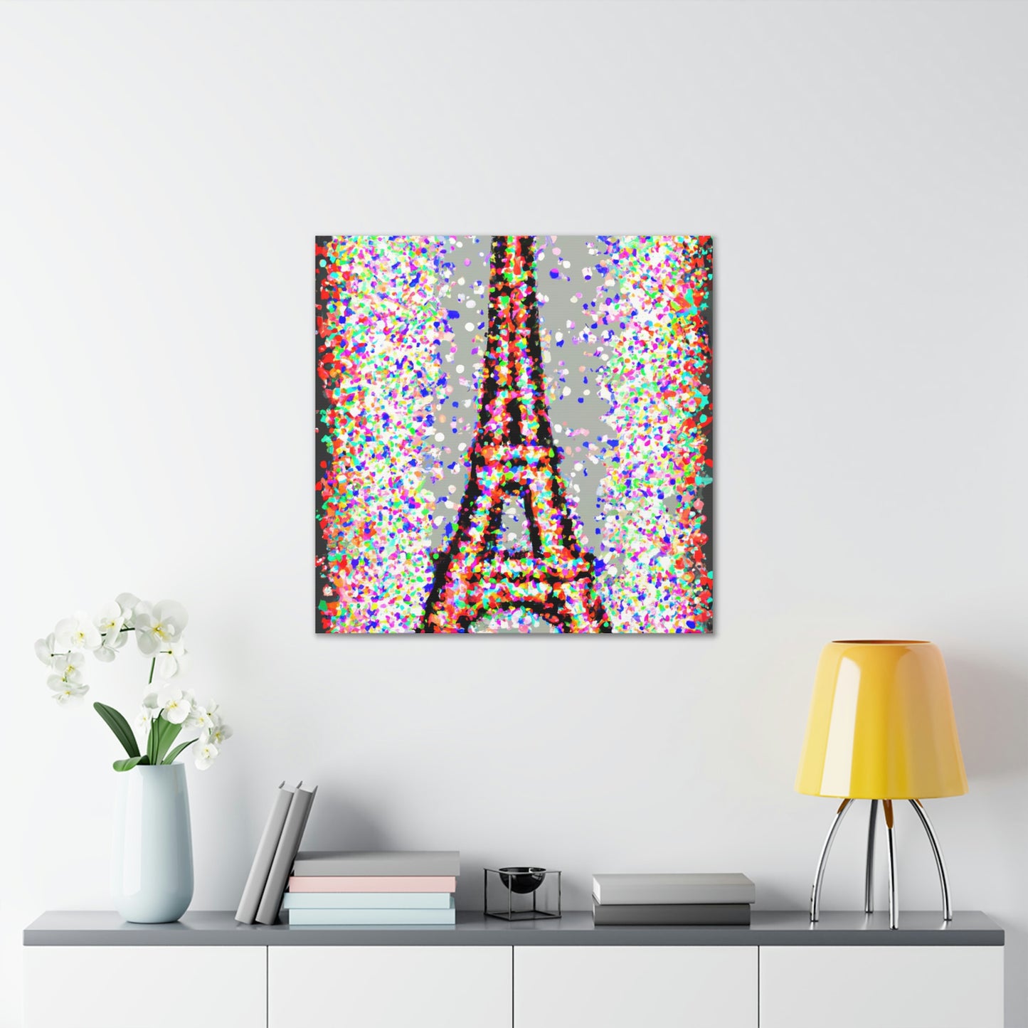 "Sparkling Eiffel Tower Canvas Print in Jasper Johns-Inspired Style" by PenPencilArt