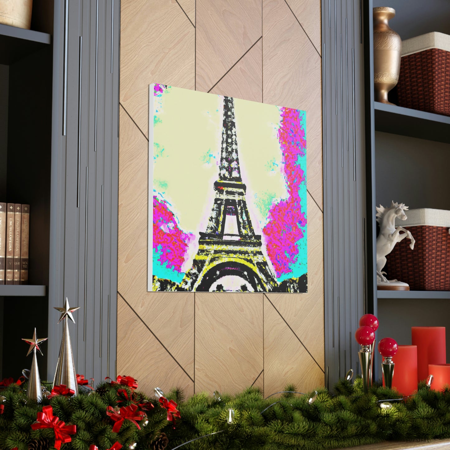 "David Hockney-Inspired Sparkling Eiffel Tower Canvas Print" by PenPencilArt