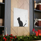 "Banksy-Inspired Wall Canvas Print Featuring A Black Cat" by PenPencilArt
