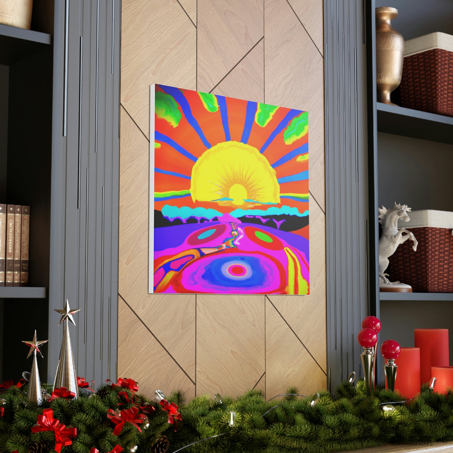 "Peter Max-Inspired Sunrise Canvas Print" by PenPencilArt