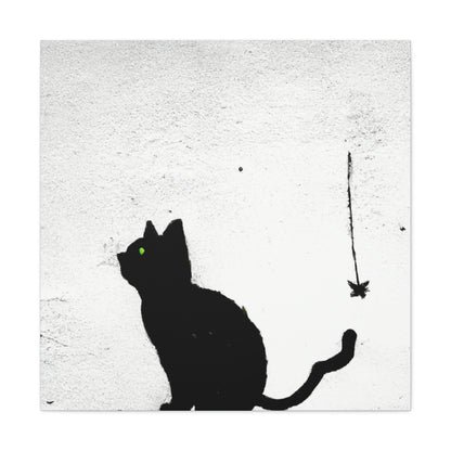 "Banksy-Inspired Wall Canvas Print Featuring A Black Cat" by PenPencilArt