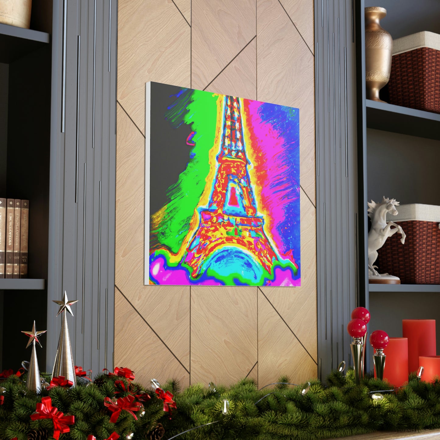 "Peter Max-Inspired Canvas Print of Sparkling Eiffel Tower" by PenPencilArt