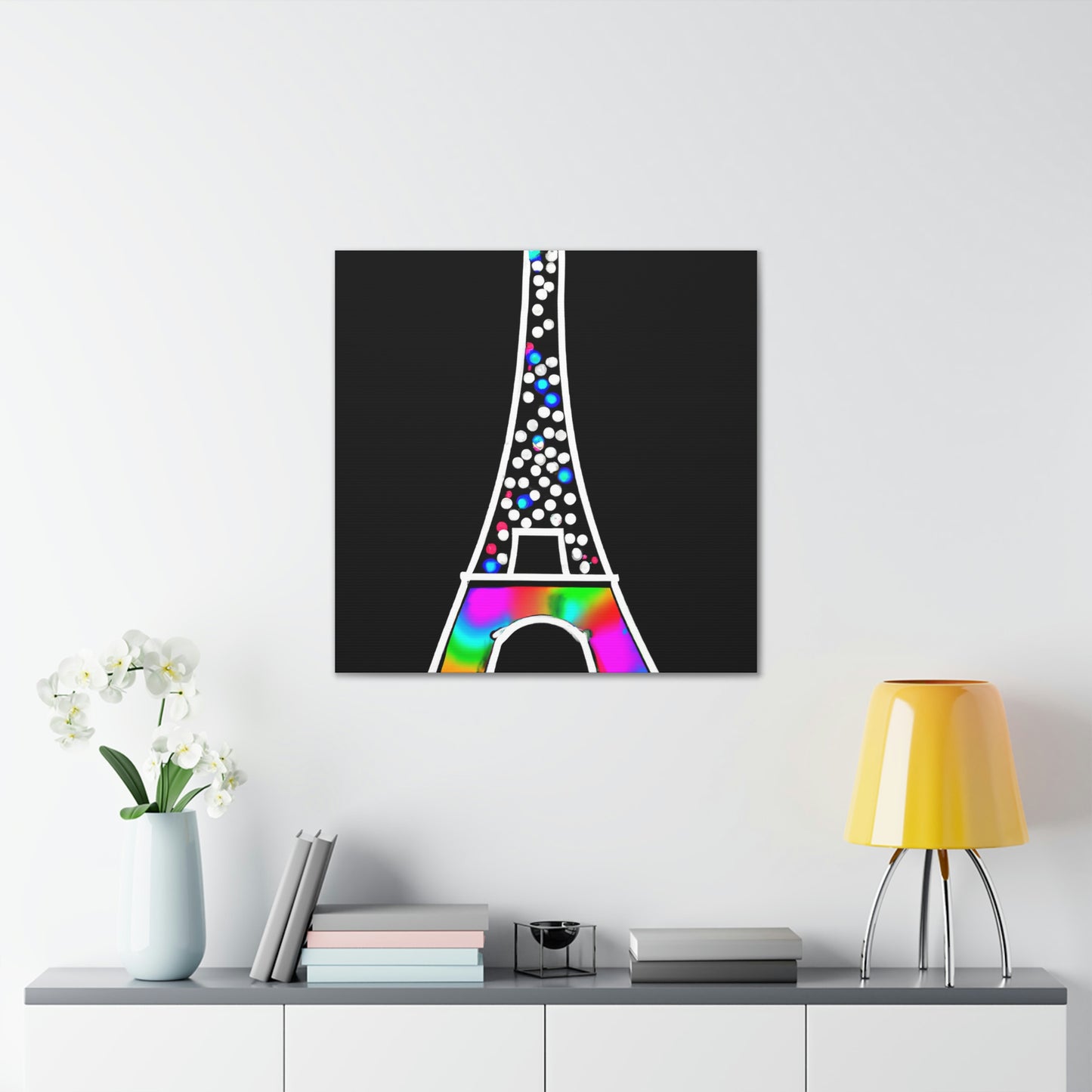 "Sparkling Eiffel Tower Canvas Print in Keith Haring–Inspired Style" by PenPencilArt