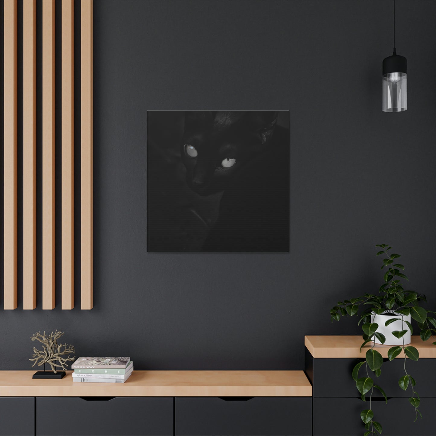 "Mel Ramos-Inspired Black Cat Canvas Print" by PenPencilArt