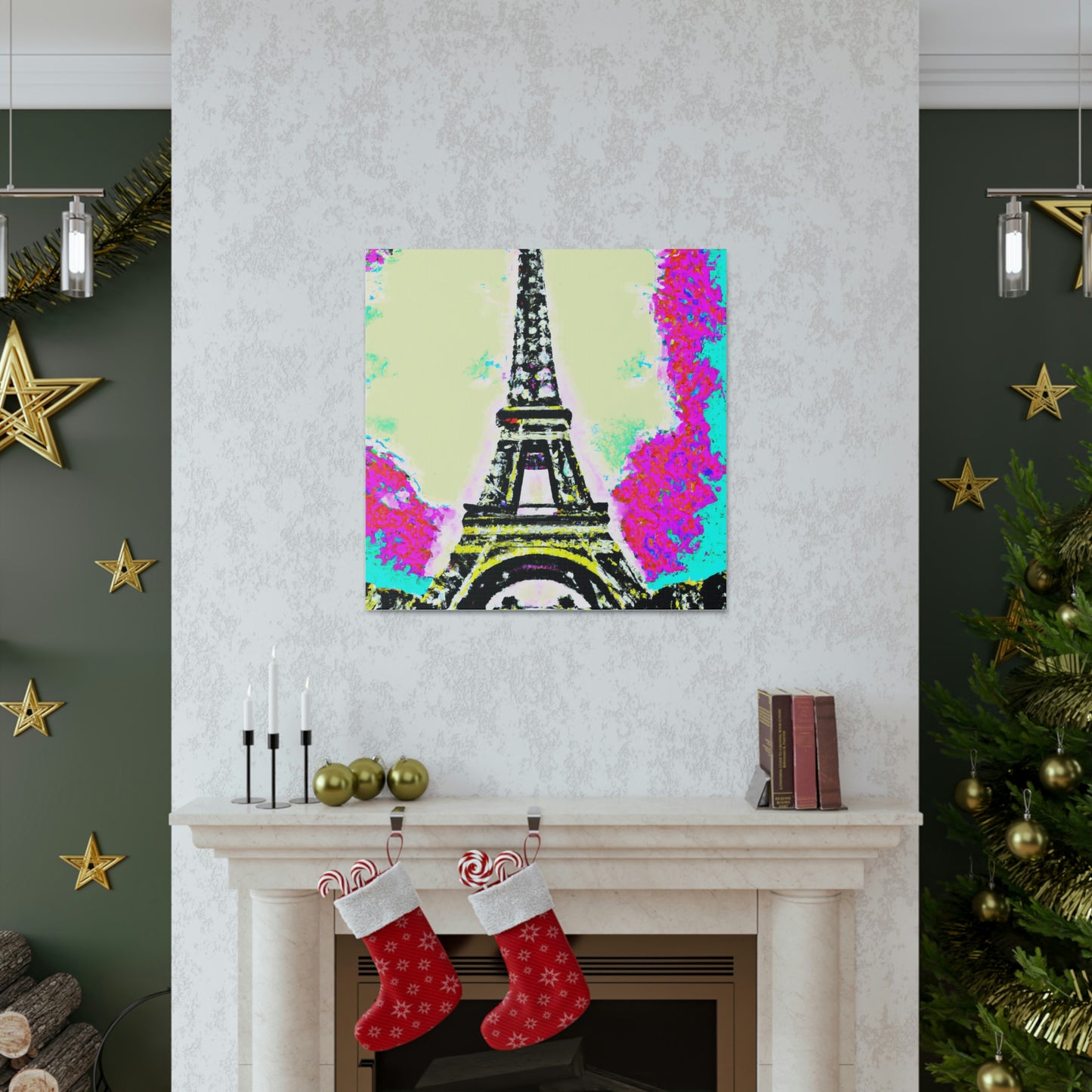 "David Hockney-Inspired Sparkling Eiffel Tower Canvas Print" by PenPencilArt